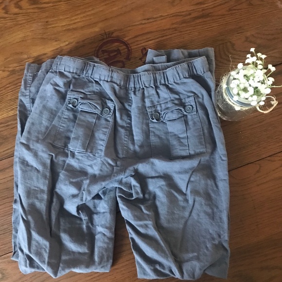 Blue/Gray Linen Drawstring Pants - Picture 3 of 3